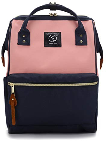 Kah&Kee Eleganter wasserdichter Damen Rucksack mit Laptopfach - Diebstahlsicheres Design - Wickeltasche - Anti-Diebstahl Reisetasche - Lässiger Schulranzen(Rosa Marine, Groß)