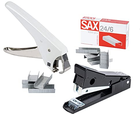 SAX Hefter Set | Frog Hefter 400 | 1000 Stk. 24/6 Heftklammern verzinkt | Skre-Klick Enthefter
