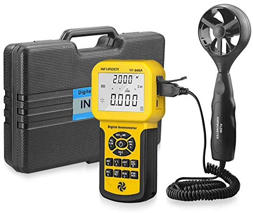 INFURIDER YF-846A Digitales Anemometer, 0,3~45 m/s Windgeschwindigkeitsmessgerät, misst Windgeschwindigkeit, Windfluss, Temperatur, CFM, CMM, HVAC Luftgeschwindigkeit