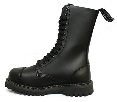 Grinders Herald Botas Unisex de Cuero Negro con Punta de Acero y 14 Ojales con Cordones Estilo Militar 8