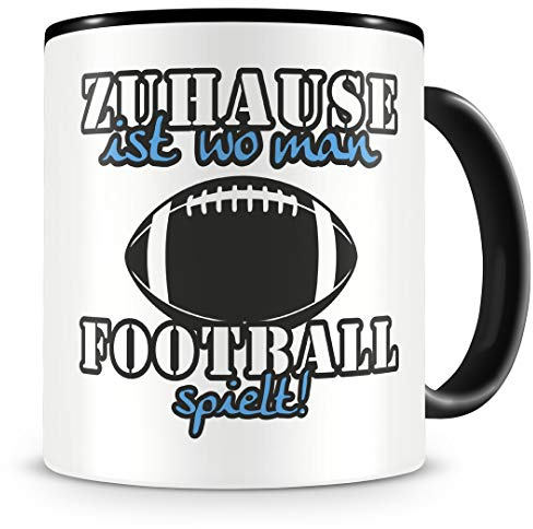 Samunshi® Football Tasse mit Spruch Zuhause ist Football Geschenk für Sport Fans Kaffeepott Kaffeebecher Kaffeetasse groß Lustige Tassen zum Geburtstag schwarz 300ml
