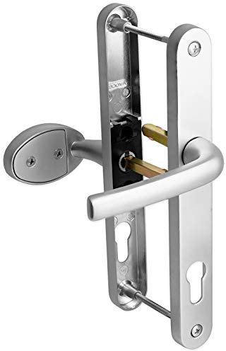 uPVC Door Handle 92mm 62mm Offset Lever Pad 215mm Fixings Sprung Pair Patio PVC Satin Silver