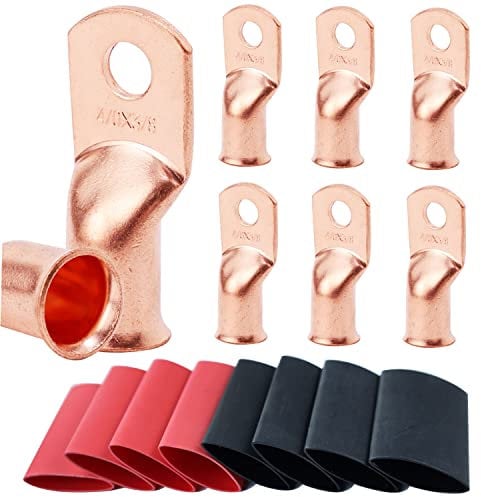 8pcs 4/0 AWG-3/8 Copper Battery Lugs,UL Listed Heavy Duty Battery Cable Ends,Tubular Ring Terminals,AWG Crimp Wire Ring Lugs with 3:1 Heat Shrink Tubing