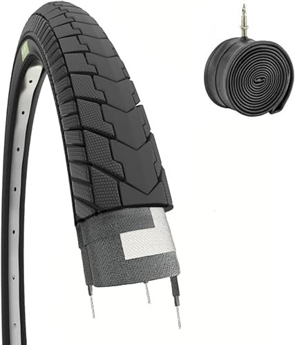 Neumático 26 x 1,75 + Cámara de aire neumático 47-559 Slik negro goma, Cubiertas Antipinchazos para Bicicleta de Ciudad