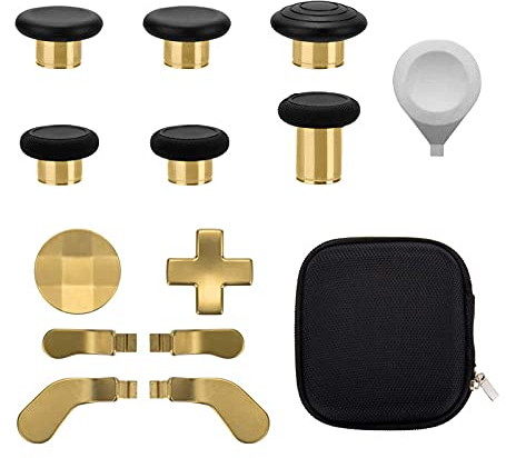 13 in 1 Metall Thumbsticks für Xbox One Elite Series 2, Elite Series 2 Controller Zubehörteile, Gaming Zubehör Ersatz, Metall Mod 6 Swap Joystick, 4 Paddel, 2 D-Pads, 1 Werkzeug (Plating Gold)