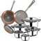 San Ignacio Bateria de cocina 8 piezas en acero inoxidable, con juego de sartenes (18,22 y 26 cm) en aluminio prensado, inducción, PK3159
