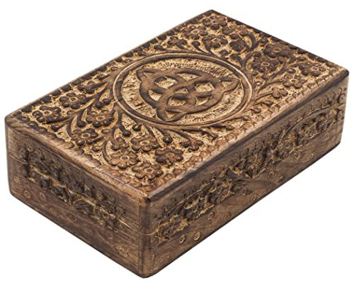 Craft&Style Deko Schatulle Kästchen Box Schachtel Kiste Dose aus Holz mit Deckel | Keltischer Knoten natur | L x B x H: 13 x 20 x 6 cm
