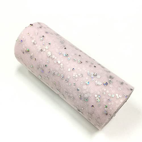 CaiiBtntgb Glitter Sequin Tulle Roll Wedding Decoration Organza DIY Tulle Tutu Dress Birthday Party Supplies 22,8m x 15cm (Rose Pâle)