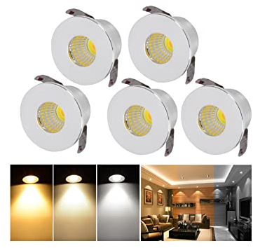 Audor LED Einbaustrahler Dimmbar Mini Set 5er, 3W LED Deckenstrahler COB Led Spot Aluminium Einbauleuchten Decke 3000K-6000K Einstellbar 3 Farbtemperature für Weinschrank/Schrank/Küche/Wohnzimmer