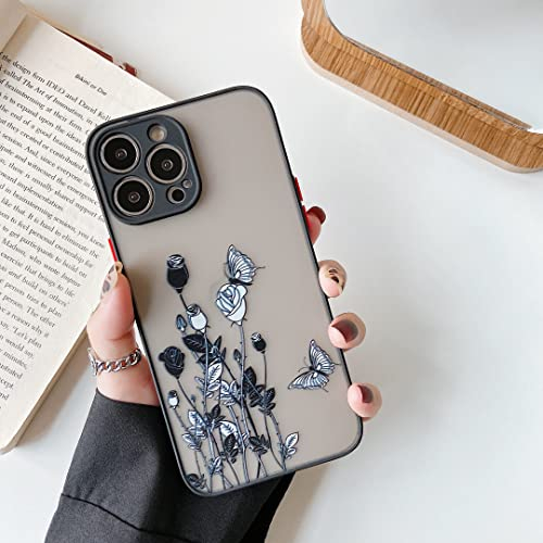 ZTOFERA Hülle für iPhone 13 Pro, Durchscheinend Liquid Silikon Hülle mit Schmetterling Blume Design, Weich Flexibel Anti-Kratzer Schutzhülle für iPhone 13 Pro (6,1) - Schwarze Schmetterling
