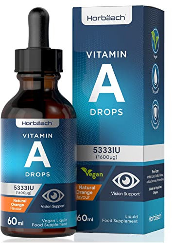 Vitamin A Supplement 5333 IU | 60ml Vegan Liquid Drops | High Strength Retinol Food Supplement | by Horbaach