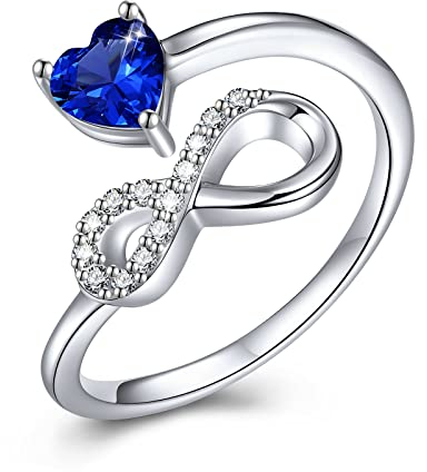 PEARLOVE Ring Silber 925 Damen, Infinity Ring, Liebesherz Ring Offene Fingerringe für Frauen Mädchen Ring Verstellbar Größe 6-12