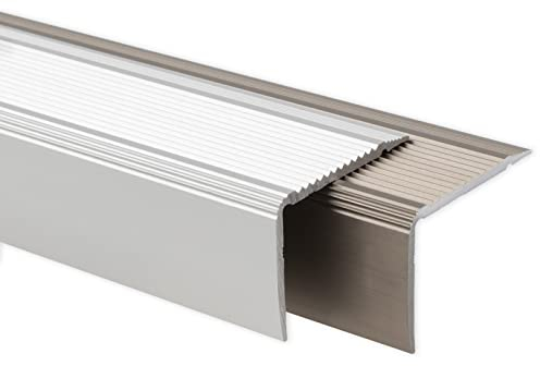 Floordirekt Treppenkantenprofil Winkelprofil Eckschutzleiste Kantenschutzprofil - robustes Aluminium - Vorgebohrt - Stufenkantenprofil inkl. Befestigungsmaterial NOVA (Edelstahl - matt, 30 x 20 mm)