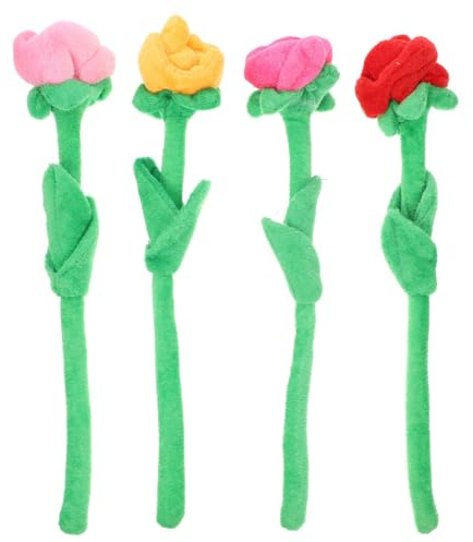 STOBOK Simulation Rose Plush Toy Bouquet 12 Inch Bendable Stem Stuffed Roses for Valentine S Day Kids Home Decoration