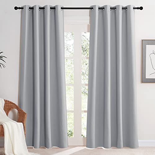KGORGE Vorhang Blickdicht Wohnzimmer Wärmeisolierende Gardinen mit Ösen 2er Set Thermovorhang gegen Hitze Hellgrau Blickdicht, 220 x 140 cm(HxB)