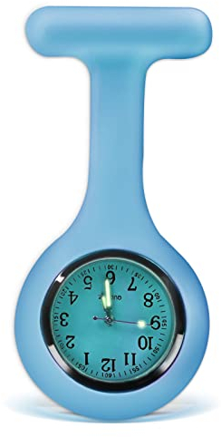 Nurse Watch Brooch, Silicone with Pin/Clip, Glow in Dark Design, Health Care Nurse Doctor Paramedic Medical Brooch Fob Watch (Blue)