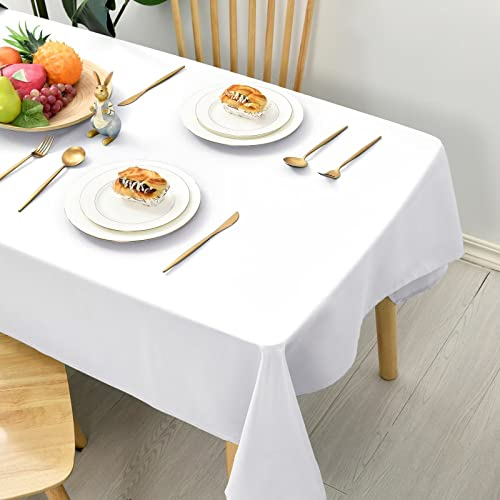 Hiasan Nappe Blanche rectangulaire Anti-Taches Lavable, Nappe Exterieur Impermeable Jardin, pour Salle à Manger, Jardin, fête, Pique Nique, Anniversaire, Mariage ou Maison, 130x220cm Blanc