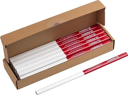 Meister Zimmermannsbleistift-Set 25-teilig - 240 mm Länge - Ovale Form - Mittlere Härte - Ideal zum Anzeichnen & Markieren - rot & weiß / Markierungswerkzeug / Baubleistift / 9446710