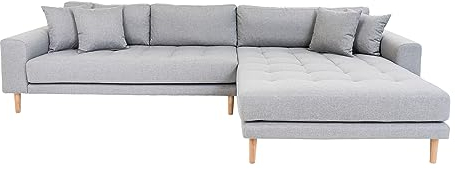 möbelando Ecksofa >Lido< in Hellgrau aus Schaum, Eiche, Polyester - 290x76x170cm (BxHxT)