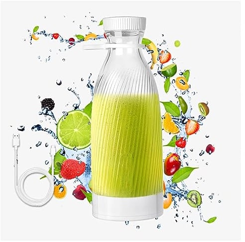 Fresh Juice Blender Portable, 500 ML, Conception à 6 Lames Fresh Juice Blender, Recharge USB Portable sans Fil Gourde Blender, pour MéLangeur De Nourriture De Cuisine,White
