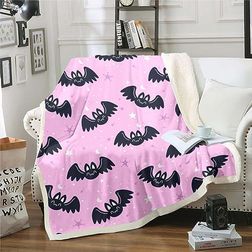Rosa Halloween Wurf Decke für Mädchen 130x150cm Kinder Nette Cartoon Fledermäuse Fleece Bett Decke für Kinder Frauen Galaxy Star Moon Sherpa Decke Halloween Fuzzy Decke Warm Gemütlich