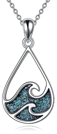 YFN Ozean Welle Halskette Sterling Silber Türkis Anhänger Kette Strand Schmuck Sommer Thema Geschenke für Damen