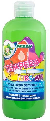 JOLLY Tempera Kids Mix paint, pintura líquida, frasco de 0,5 l Verde claro, colores vivos y opacos, se puede utilizar sin diluir o con agua, sobre todos los materiales