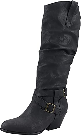Kobilee Stivali Donna Caldo Elasticizzati Western Stivali Alti Stivali Polpaccio Vintage Morbidi Invernali Stivali con Tacco Eleganti Stivali Cowboy Comodo Curvy Stivaletti Camperos Texani