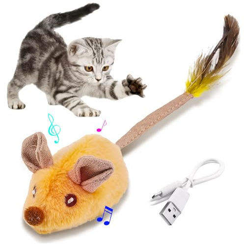 OneNine Cat Toy Electric Toy Mouse Cat Toy Mice Toy for Cat with Feather Tail, Fake Rat, Toy Rat, Interactive Cat Toy Mouse with USB Cable for Cat Run and Boredom