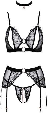 Abierta Fina Strapsset, Schwarz, M