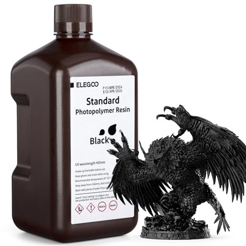 ELEGOO 3D Drucker Resin, UV 405nm Standard Resin mit Hohe Präzision und Schnelle UV-Härtung für MSLA/DLP/LCD 3D Drucker, Photopolymer-Kunstharz Flüssige 3D-Druckmaterialien, Super Schwarz 2000g
