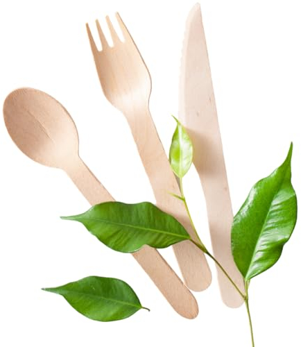 LIFE PLANET Set posate 300pz Forchette, Coltelli e Cucchiai In Legno, Posate Usa e getta, Biodegradabili e Compostabili, Stoviglie Monouso 100% Naturali
