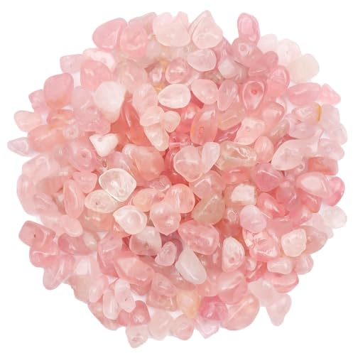 500pcs Rose Quartz Crystals Chips and Beads for Bracelet Making, 5-8mm Irregular Natural Drilled Crystal Beads for Jewellery Making, Crafting