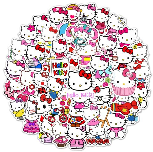 Kawaii Hello Kitty Aufkleber für Mädchen, Wasserflasche, niedliches Sanrio-Cartoon-Hellokitty, wasserdicht, Vinyl-Aufkleber für Teenager, Kinder, Damen, Laptop, Skateboard, Handy, Gitarre,