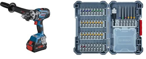 Bosch Professional BITURBO GSR 18V-150 C Cordless Drill/Driver (max. Torque of 150 Nm, in L-BOXX 136) + 40-Pieces Drill Set (Extra Hard Screwdriver Bits, with Universal Holder)