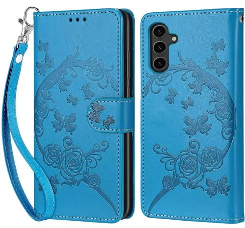 Tivenfezk Nadoli Handyhülle für Samsung Galaxy A55 5G,Blumen Schmetterling Hülle PU Leder Klapphülle Klappbar Schutzhülle Handytasche Stoßfeste Brieftasche Flip Case Cover