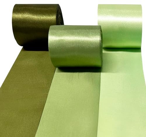 60m Salbeigrünes Satinband 50mm Breit Ombre Dusty Green Band für DIY-Bastelarbeiten Geschenkverpackungen Einladungskarten Brautstrauß Party-Hintergrund Bachelorette Geburtstag Verlobung Brautparty
