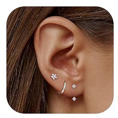 JeweBella 3 Paires Boucles d'oreilles Argent 925 pour Femme Plaquée Or 14 Carats Petites Clou d'Oreilles Mini Boucles d'Oreilles Créoles pour Plusieurs Piercings Oreille Cartilage
