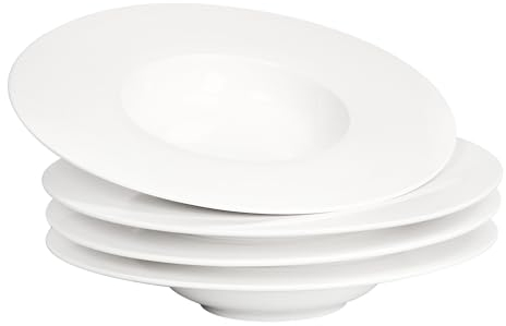 jinsongdafa Soup Bowls, Soup Plates with Rim, 320 ml Pasta Bowl Set of 4, White Shallow Bowl Plates, Porcelain Bowls with Rimmed, Best Choice for Gourmets, high-end Restaurants and Chefs, 27.5 CM