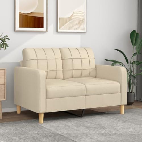 Willood 2-Sitzer-Sofa Couch für Wohnzimmer, Polstersofa mit Metallgestell, Loungesofa Zweisitzer Wohnzimmersofa Wohnzimmermöbel Creme 120 cm Stoff