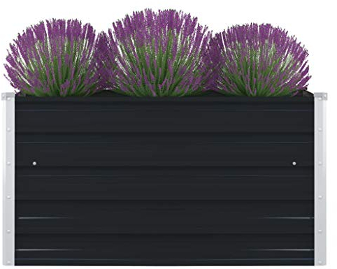 Iiaky Jardinière 100 x 100 x 45 cm Acier galvanisé Anthracite,Jardiniere sur Pieds,Bac avec Treillis,Jardiniere Terrasse