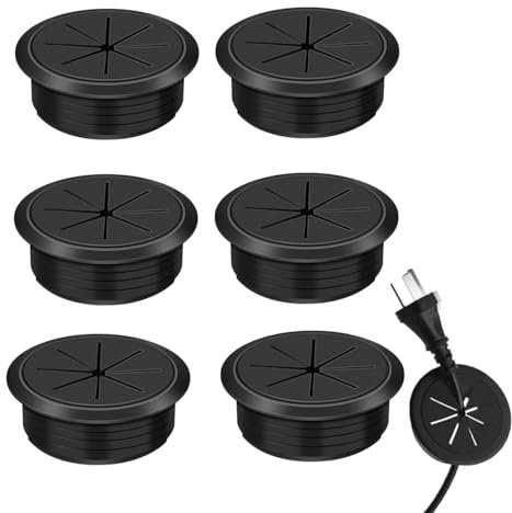 JJiaoLinin Pasacables de Plástico Flexible, 6PCS Pasacables Negro Pasacables Escritorio Pasacables Redondos Empotrables, para Encimeras y Muebles de Ordenador (60mm)