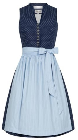 Nübler Dirndl midi Damen - 2 teilig inkl. Kleid und Dirndl Schürze, Rocklänge 70cm - Moderne bayrische Tracht, Florence Blau, Größe:42