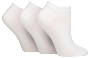 IOMI FootNurse Womens Diabetic Trainer Socks - Soft Cotton, with a Gentle Grip Top and Smooth Toe Seams, Plain, Size 4-8 in a 3 Pair Multipack White 4-8