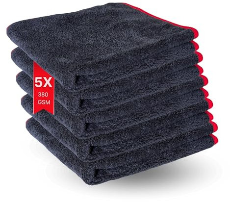 PROTEX© Mikrofasertücher Auto 380 GSM - [Testsieger 2025] fusselfreie & lackschonende Reinigungstücher - extrem saugstark & weich - Poliertuch 40x40 cm - 5er Set