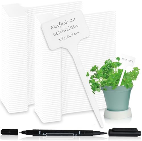 com-four® 100x Pflanzschilder 15 cm – Dual-Tip Marker für Garten, Balkon & Zimmerpflanzen – Praktische Steck-Etiketten zum Beschriften von Beeten, Pflanzkübeln und Anzuchtstationen
