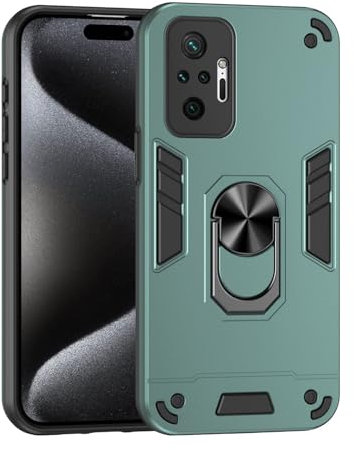 ILING Funda para Xiaomi Redmi Note 10 Pro 4G, Ultradelgado Mate Armor Carcasa con 360 Anillo Soporte Dura PC y Silicona TPU Bumper Antigolpes Cubierta Case (Verde)