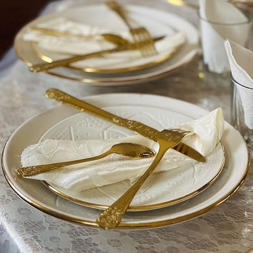 Servizio Piatti Incisi Ceramica Doratura Oro 12 carati - Ø 20 cm - Artigianato di Lusso - Tavolo per Feste - Natale - Ramadan (Bianco, Set di 2 Piatti)
