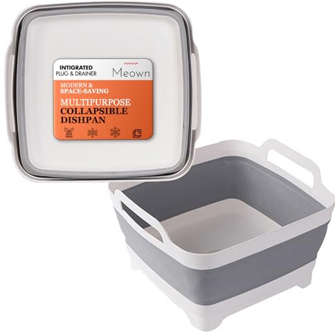 MEOWN Collapsible Washing Up Bowl with Drain Plug – Portable, Space-Saving Dishpan for Kitchen & Camping – Foldable, Lightweight Washing Basin