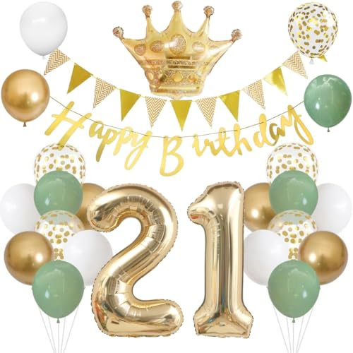 Anlgdi Luftballons 21. Geburtstag Dekoration Set, Ballons Happy 21th Birthday Frau Deko, Folienballon Zahl 21 Gold, Geburtstagsdeko 21 Jahre Mäaner Frauen, Folienballon 21 Geburtstag Dekoration